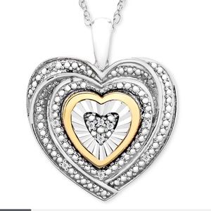 NWT Diamond two-stone heart pendant necklace in 10K gold and sterling silver